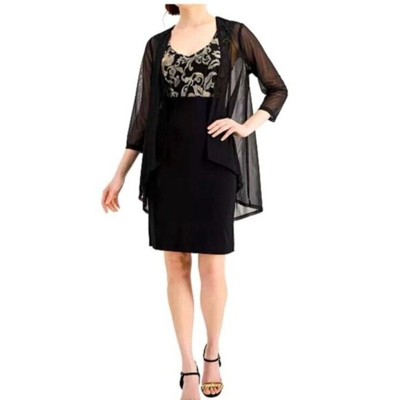 Connected Dress 20W Black Gold W Sheer Jacket Stretch Party Wedding Cruise NEW - Picture 7 of 14